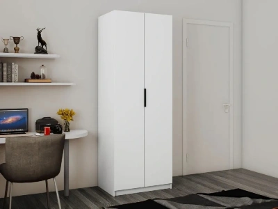 Моно 2-х дверный (Распашной) (Белый снег 808х2200х525 Моно (без полок) Черный профиль)