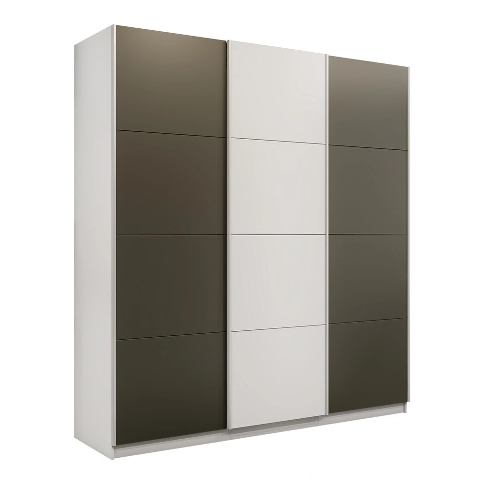 Широкий Прайм 3-х дверный (Стекло хаки, ЛДСП) окутанный (Белый снег 2400х2300х570 Широкий Прайм 3х Серебро профиль)